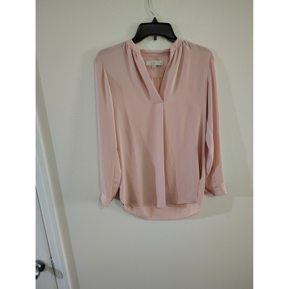LOFT Petites Blush Pink V-Neck Long Sleeve Blouse Top XSP Petite XS